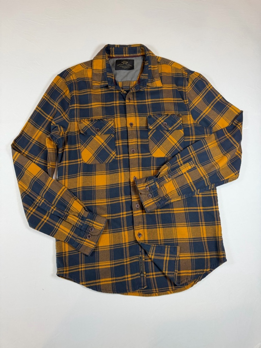 Women’s Plaid Button-Down Shirt - Navy &‎ Mustard Medium